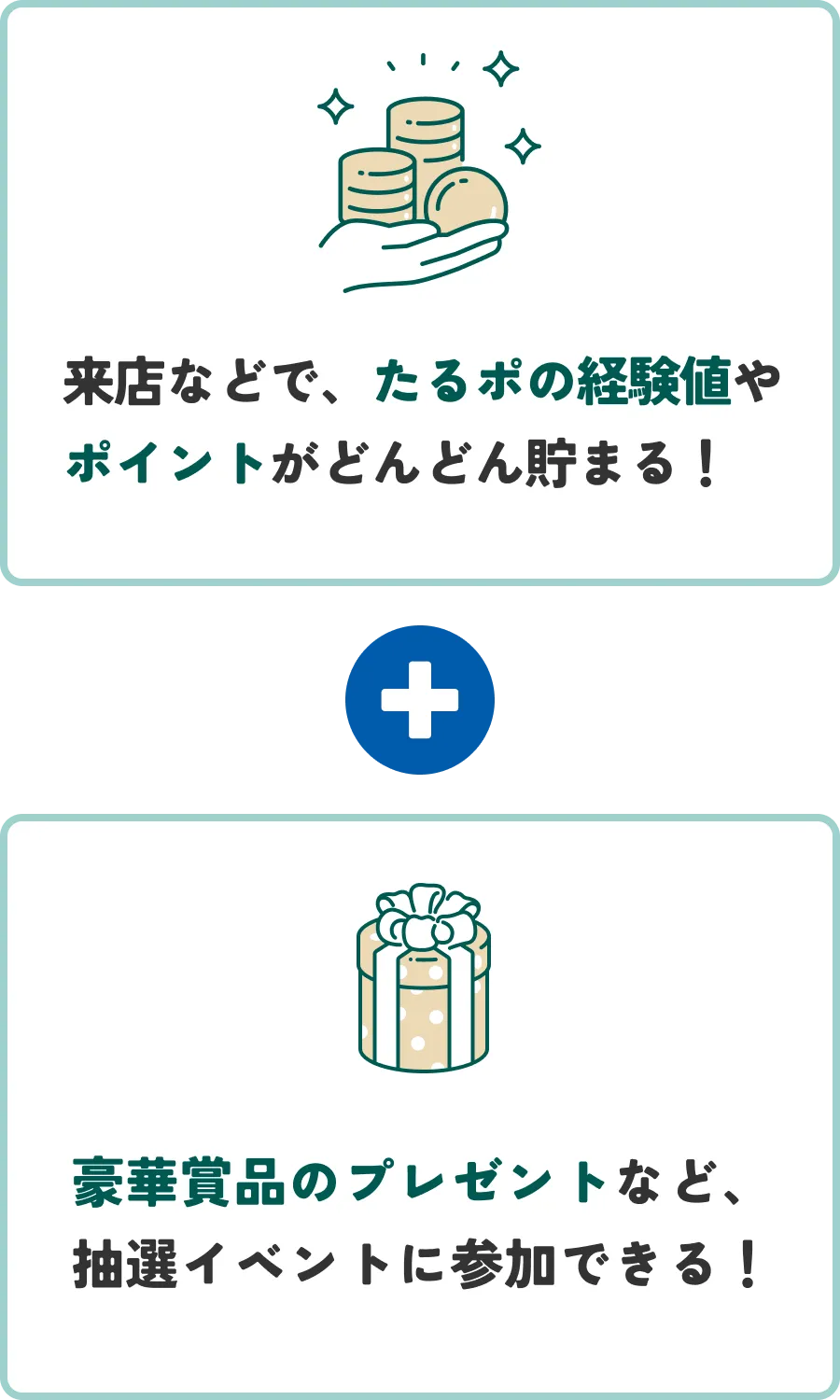 来店で、たるポポイントが どんどん貯まる！＋商談権の抽選やプレゼント などイベントに参加できる！